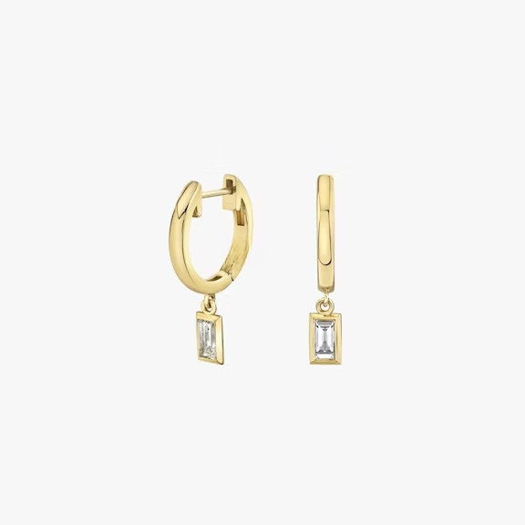 Baguette Lab Diamond Hoop Drop Earrings