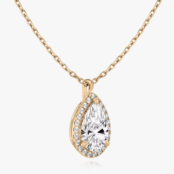 Vertical Halo Pear Lab Diamond Pendant