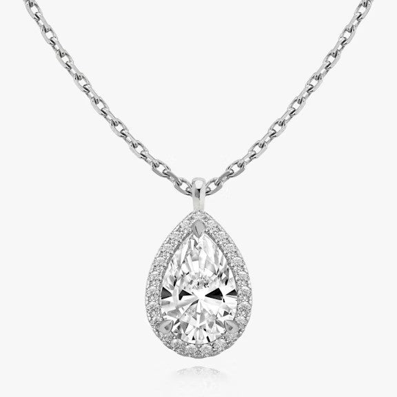 Vertical Halo Pear Lab Diamond Pendant