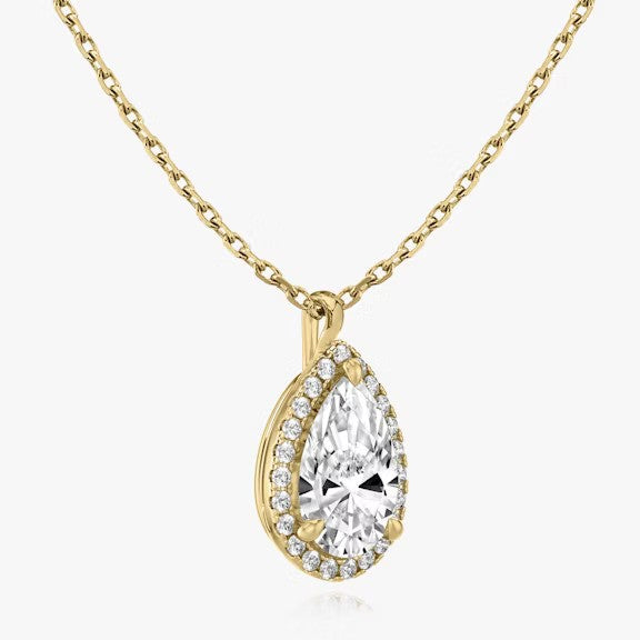 Vertical Halo Pear Lab Diamond Pendant