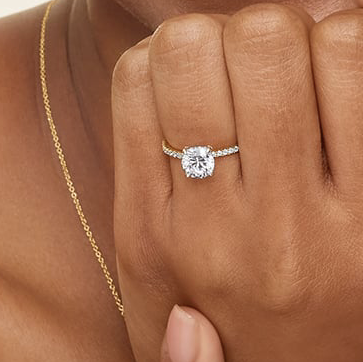 Two Tone Pavé Cushion Lab Grown Diamond Engagement Ring