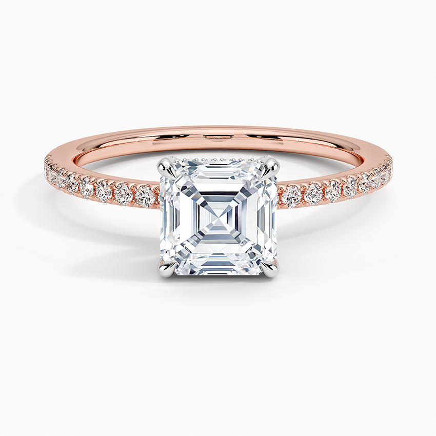 Two Tone Pavé Asscher Lab Grown Diamond Engagement Ring