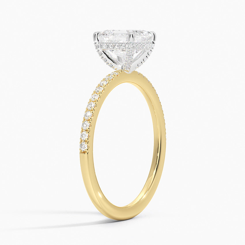 Two Tone Pavé Asscher Lab Grown Diamond Engagement Ring